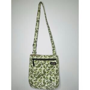 KAVU Green Floral Canvas Zip Up Pockets Adjustable Corssbody Hand Bag
